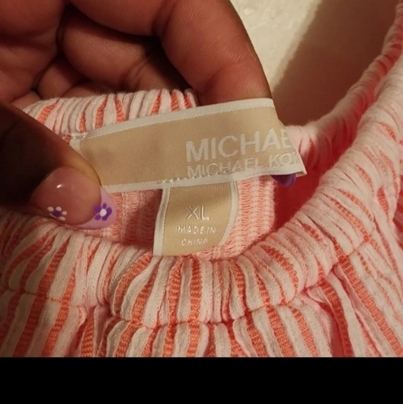 Michael Michael Kors Pink Striped Ruffle Off-the-Shoulder Dress Sz XL NWT - Picture 3 of 9